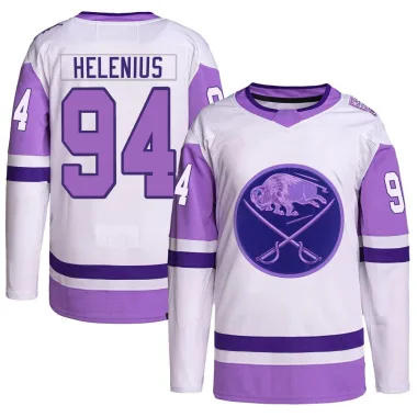 Authentic Konsta Helenius White/Purple Buffalo Sabres Hockey Fights Cancer Primegreen Jersey - Men's