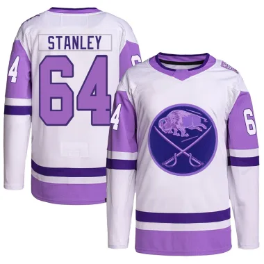 Authentic Logan Stanley White/Purple Buffalo Sabres Hockey Fights Cancer Primegreen Jersey - Men's