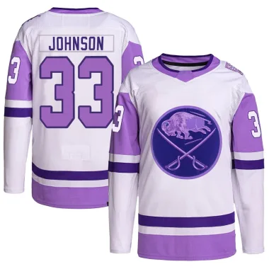 Authentic Ryan Johnson White/Purple Buffalo Sabres Hockey Fights Cancer Primegreen Jersey - Youth