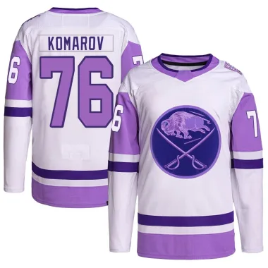 Authentic Vsevolod Komarov White/Purple Buffalo Sabres Hockey Fights Cancer Primegreen Jersey - Youth