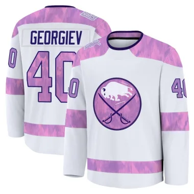 Premium Alexandar Georgiev White Buffalo Sabres 2024 Hockey Fights Cancer Practice Jersey - Men's